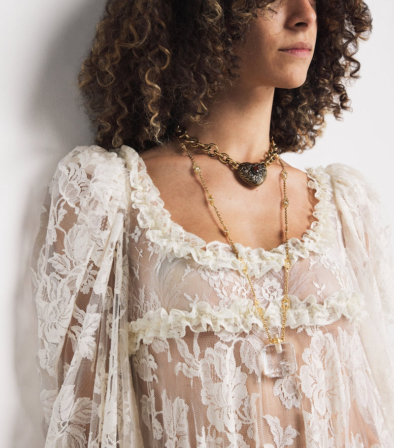Chloé Victorian Pendant Necklace with gold-tone chain and pearlised beads - British product