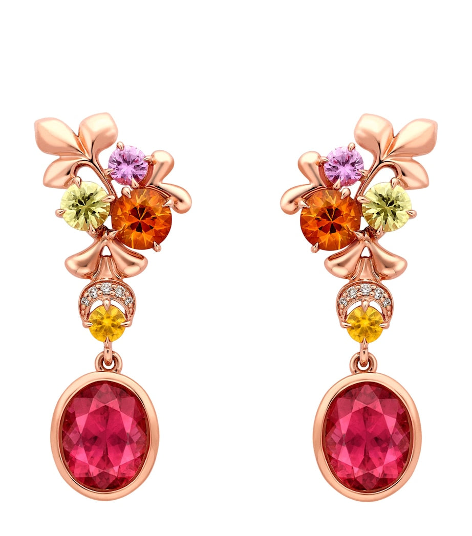 Boodles rose gold earrings with diamonds and tourmalines - British product