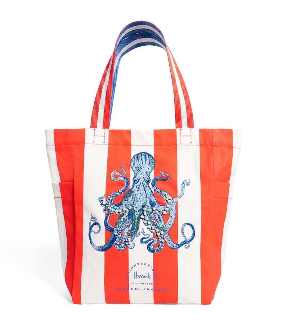 Harrods Embellished Octopus Tote Bag 100% cotton (British brand)