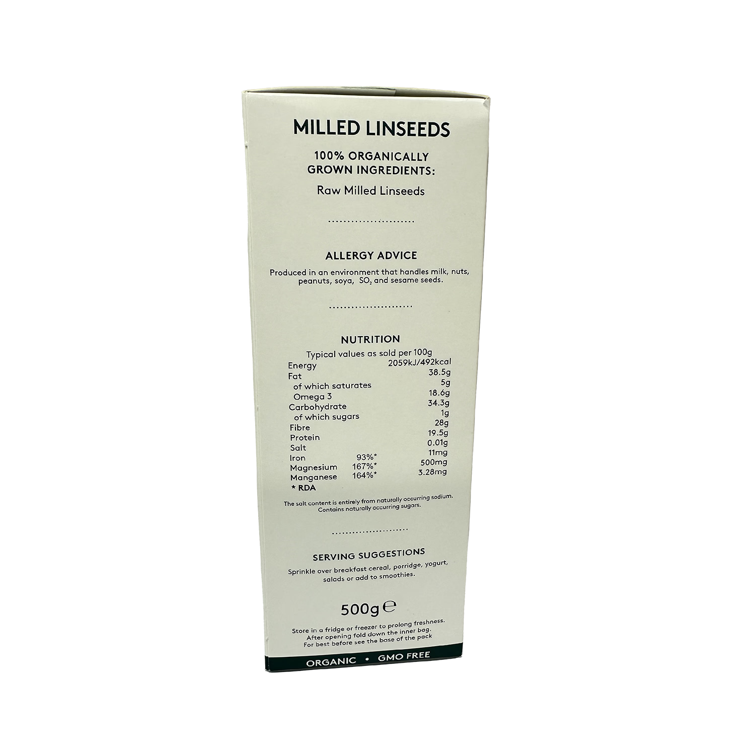 Alara raw organic milled linseeds 500g, UK version