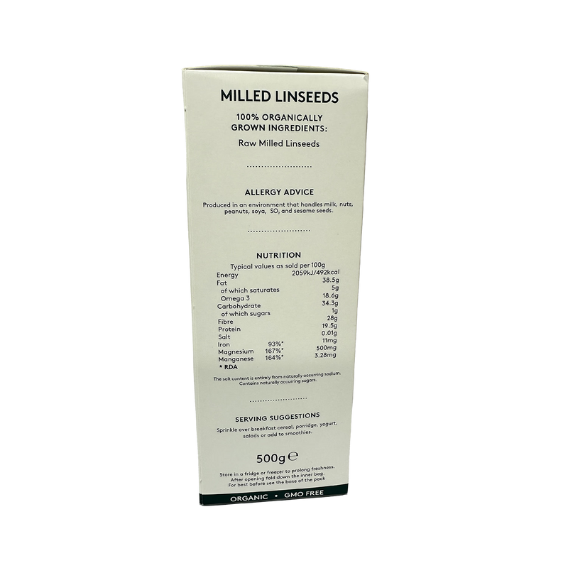 Alara raw organic milled linseeds 500g, UK version