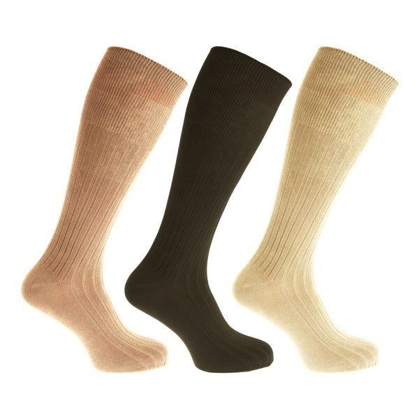 Mens 100% Cotton Ribbed Knee Socks (Pack Of 3) (UK 6-11)