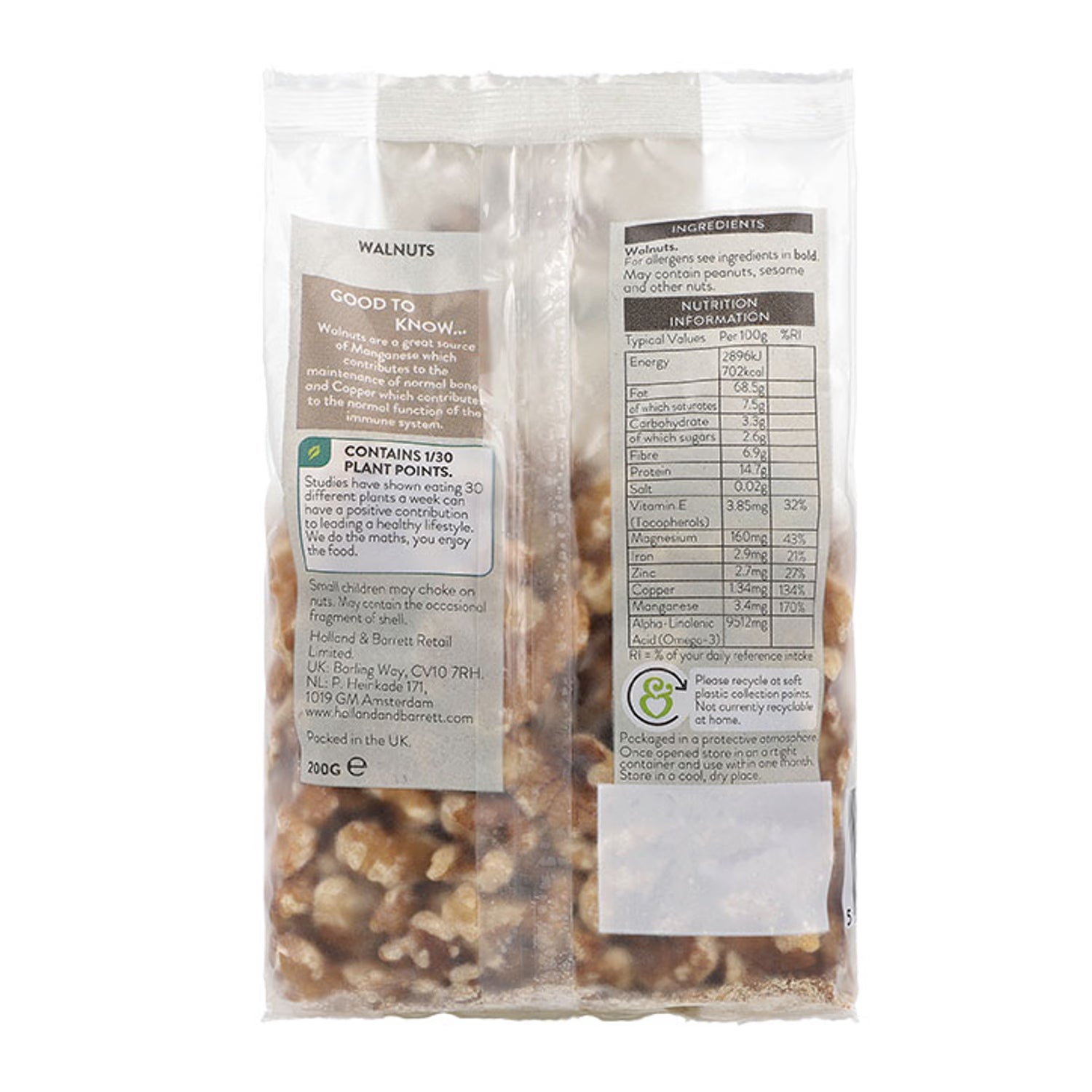 Holland & Barrett walnut halves 200g (British brand)