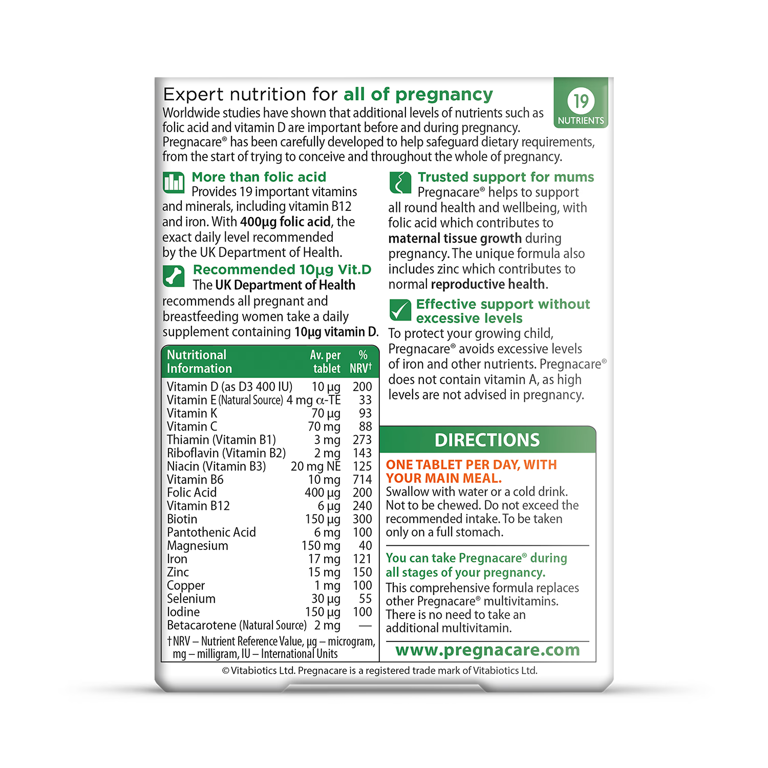Vitabiotics Pregnacare Original pregnancy multivitamin 90 tablets (British brand)