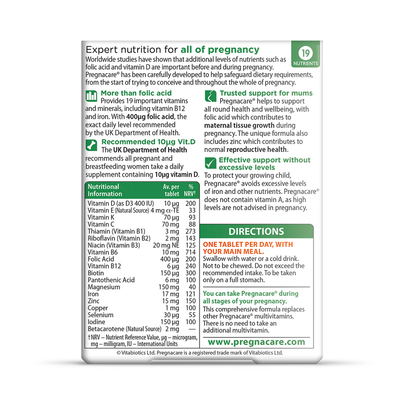 Vitabiotics Pregnacare Original pregnancy multivitamin 90 tablets (British brand)