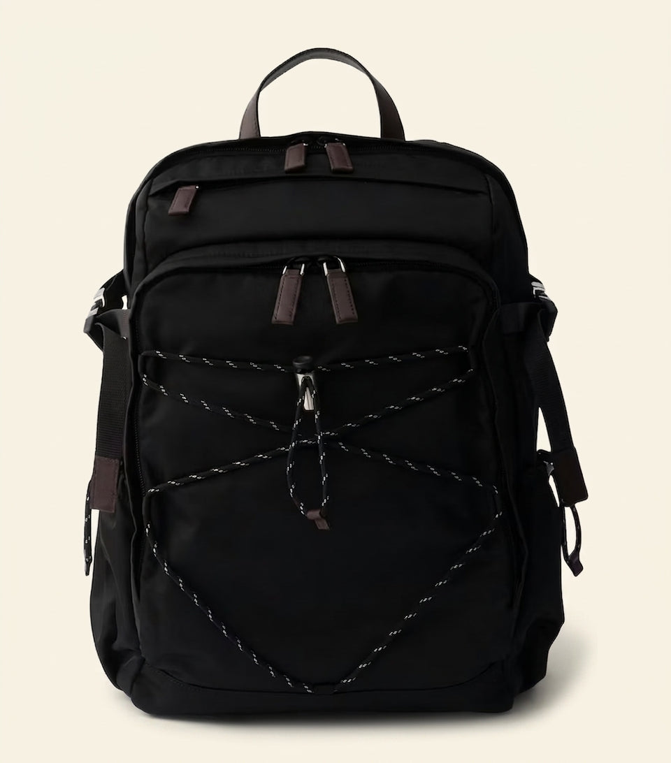 Prada Re-Nylon drawstring backpack with leather trims, imported from the UK