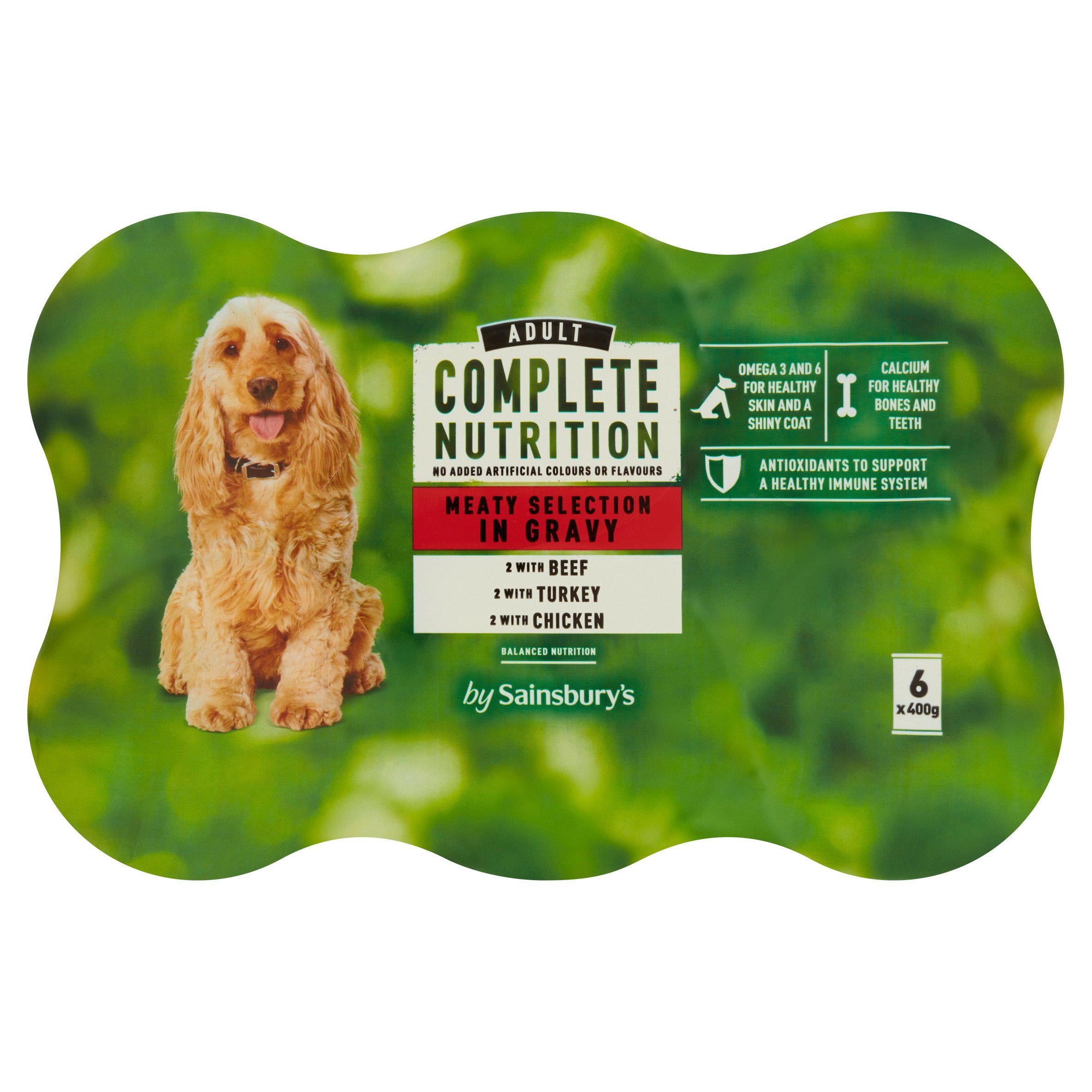 Sainsbury's Complete Nutrition Adult Dog Food Meat Selection in Gravy 6 x 400g GOODS Sainsburys   