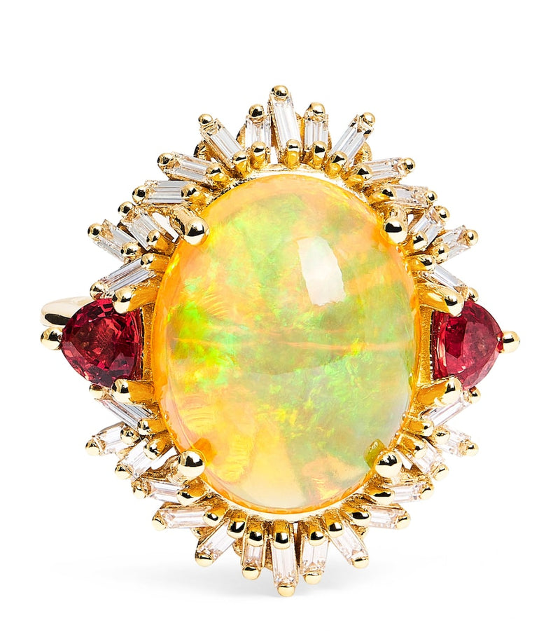 Suzanne Kalan opal and diamond portrait ring 18kt yellow gold, imported from the UK