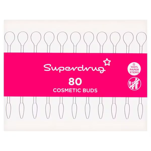 Superdrug Cotton Paper Buds 80 Pack Biodegradable Paper Stems (British brand)