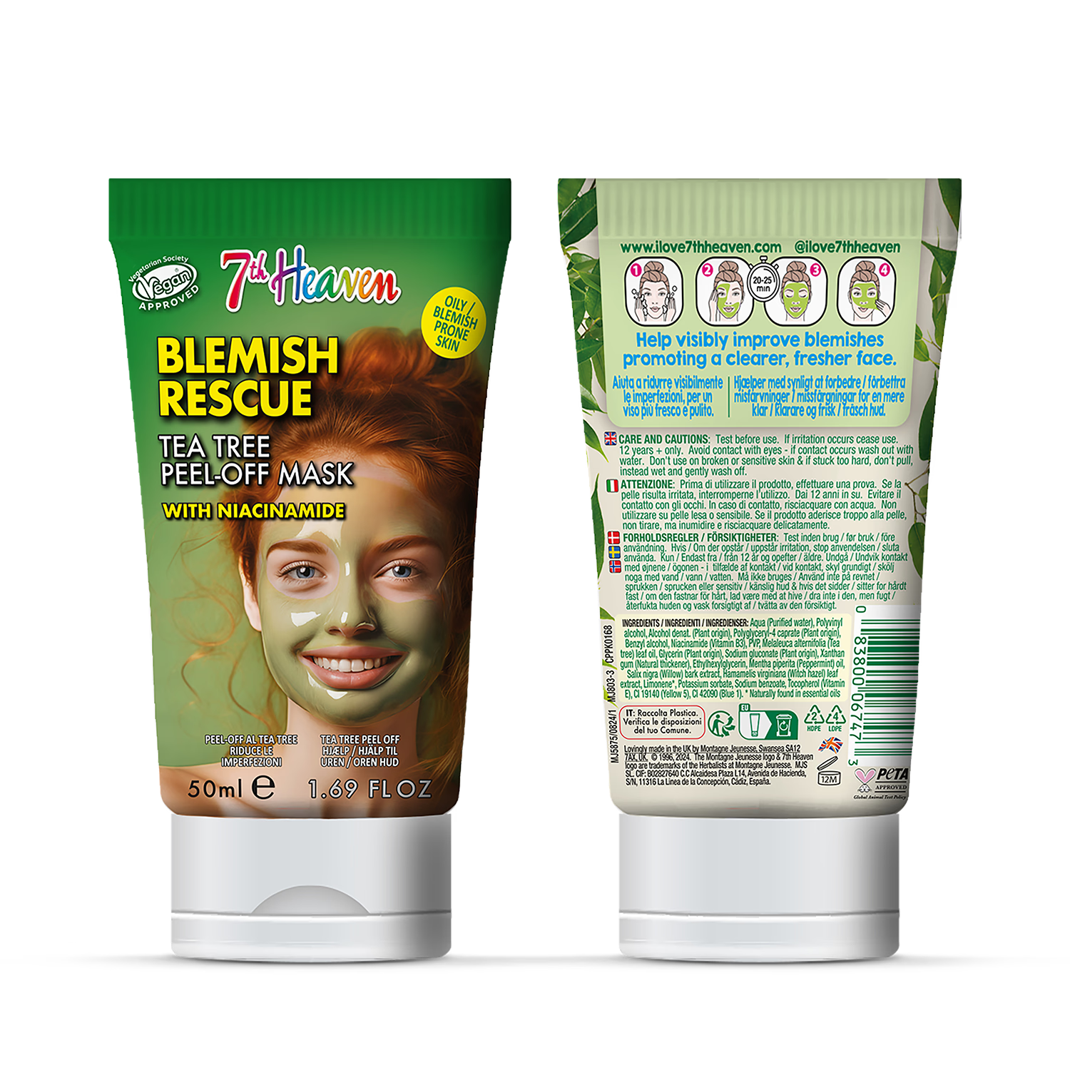 7th Heaven face mask blemish rescue tea tree 50ml, imported from the UK