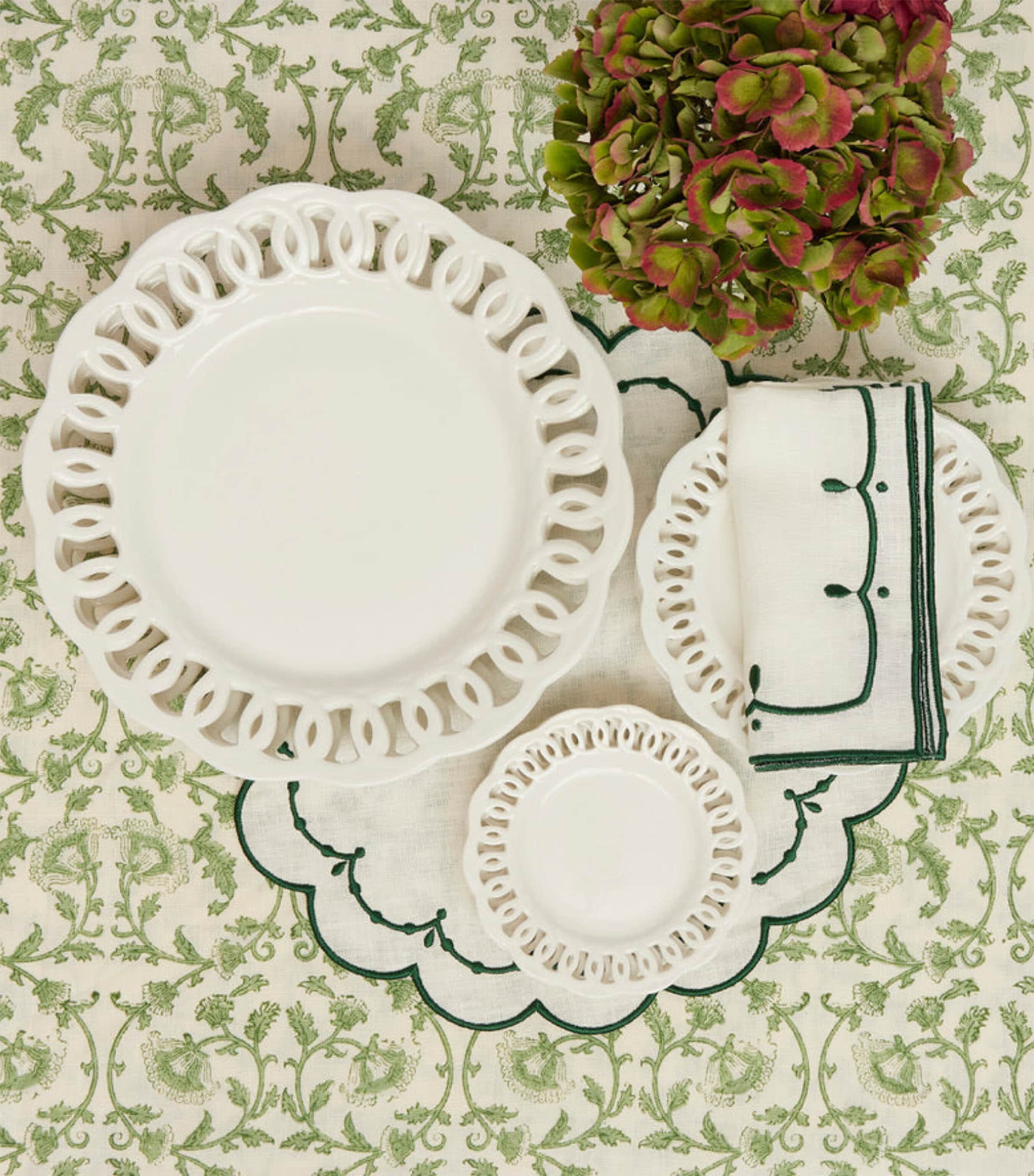 Maison Margaux Green Vine tablecloth 150cm x 300cm, imported from the UK