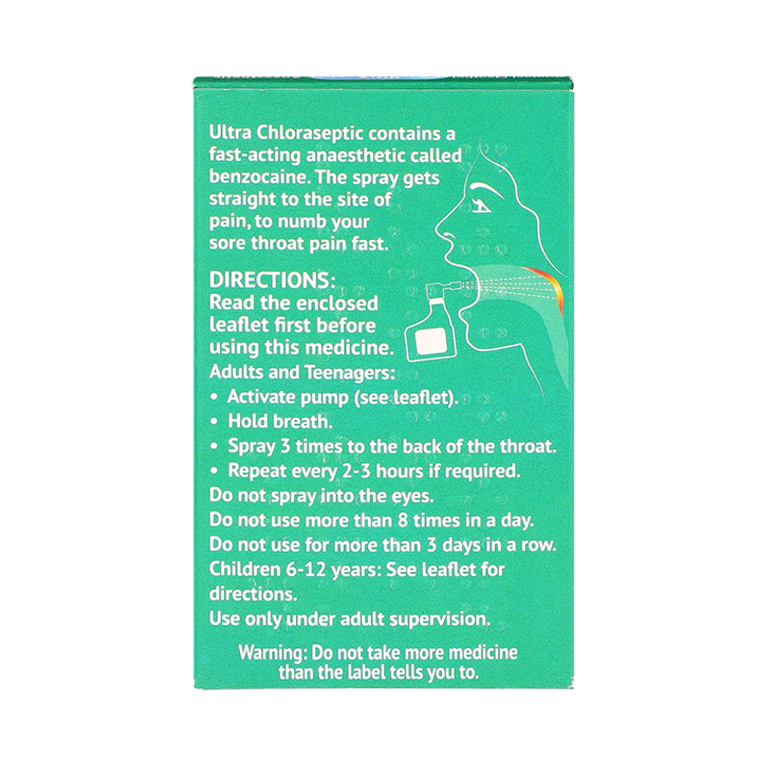 Ultra Chloraseptic anaesthetic throat spray original menthol, UK version