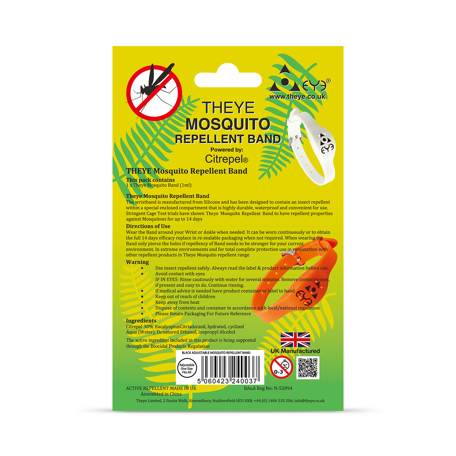 Adjustable mosquito repellent band for wrist, imported from the UK