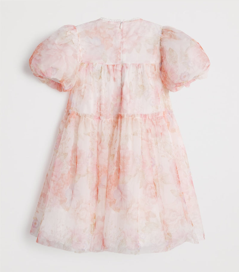 Petite Amalie girls' tulle floral dress with puffy sleeves for ages 4-16 years, imported from the UK