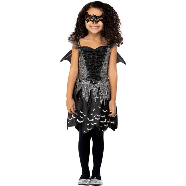 Smiffys dark bat fairy costume with dress, wings, and eyemask - British product