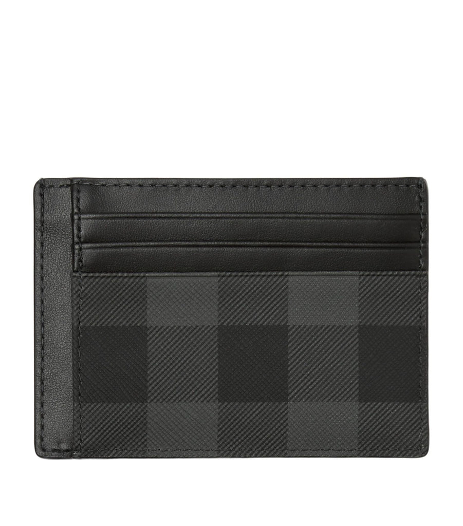 Check Leather-Trimmed Money Clip Card Holder