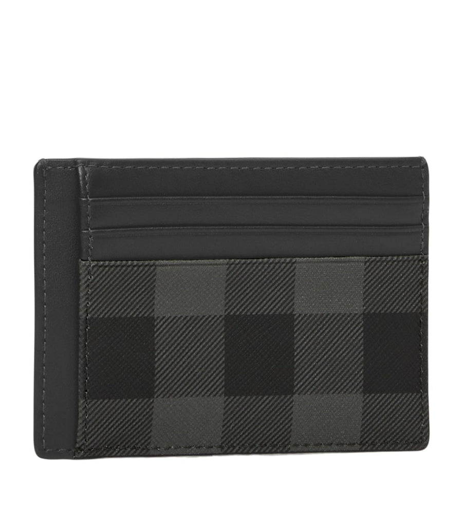 Check Leather-Trimmed Money Clip Card Holder