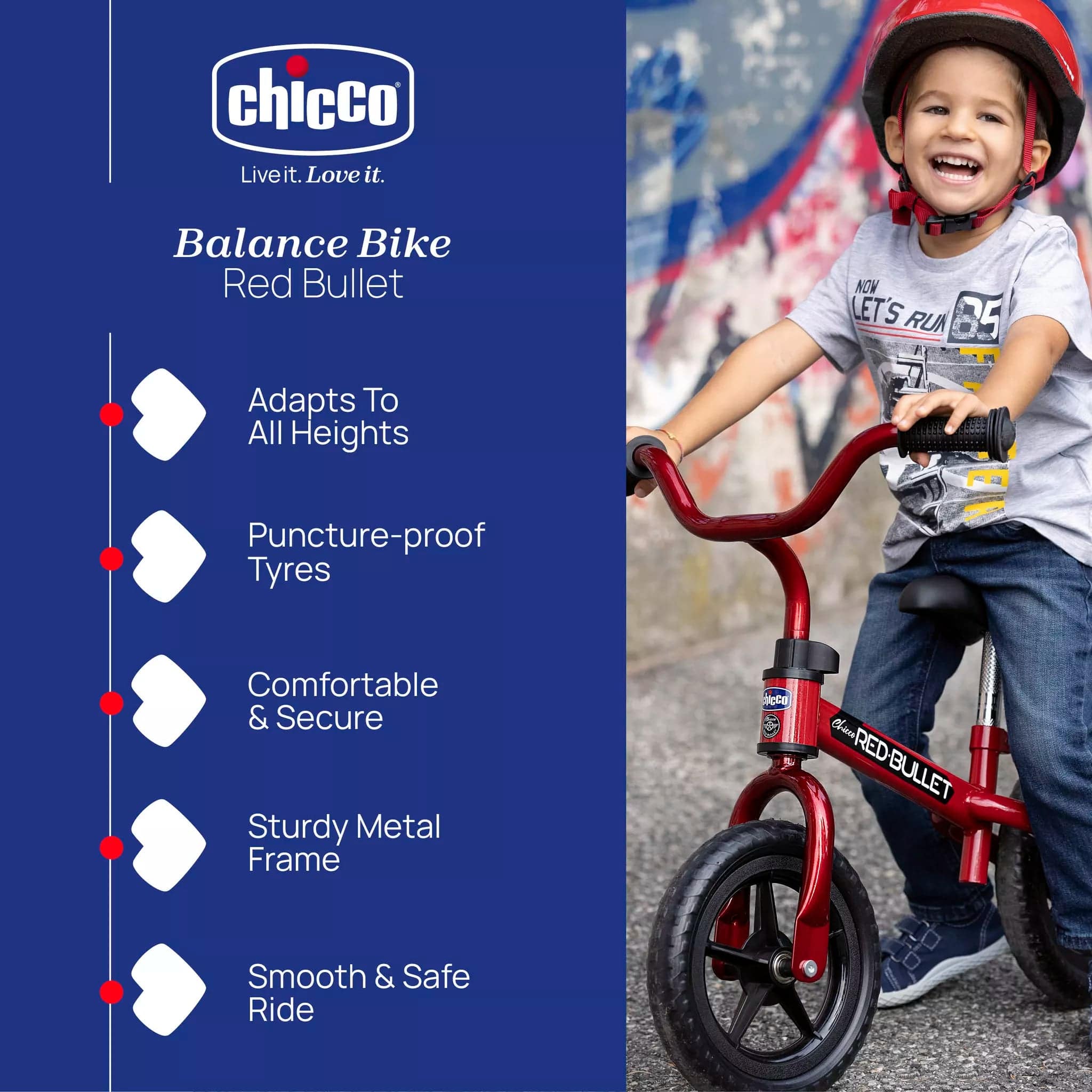 Chicco Red Bullet balance bike for toddlers, imported from the UK