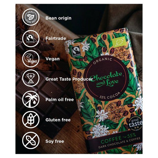 Chocolate and Love Fairtrade Organic Coffee 55% Dark Chocolate   80g