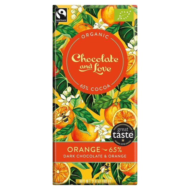 Chocolate and Love Fairtrade Organic Orange 65% Dark Chocolate   80g