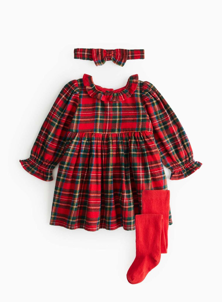 Christmas Red Tartan Dress & Tights Set Up to 3 mths