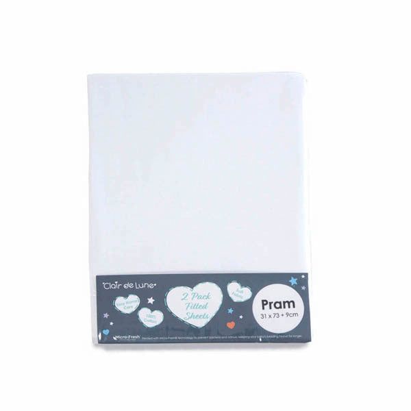 Clair De Lune Fitted Sheet Twin Pack Pram White