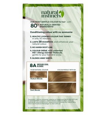 Clairol Natural Instincts Vegan No Ammonia No Parabens Semi-Permanent Hair Dye 8A Medium Cool Blonde 175ml