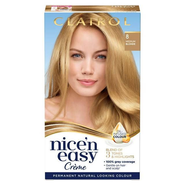 Clairol Nice'n Easy Cr&amp;egrave;me Natural Looking Oil-Infused Permanent Hair Dye Medium Blonde 8