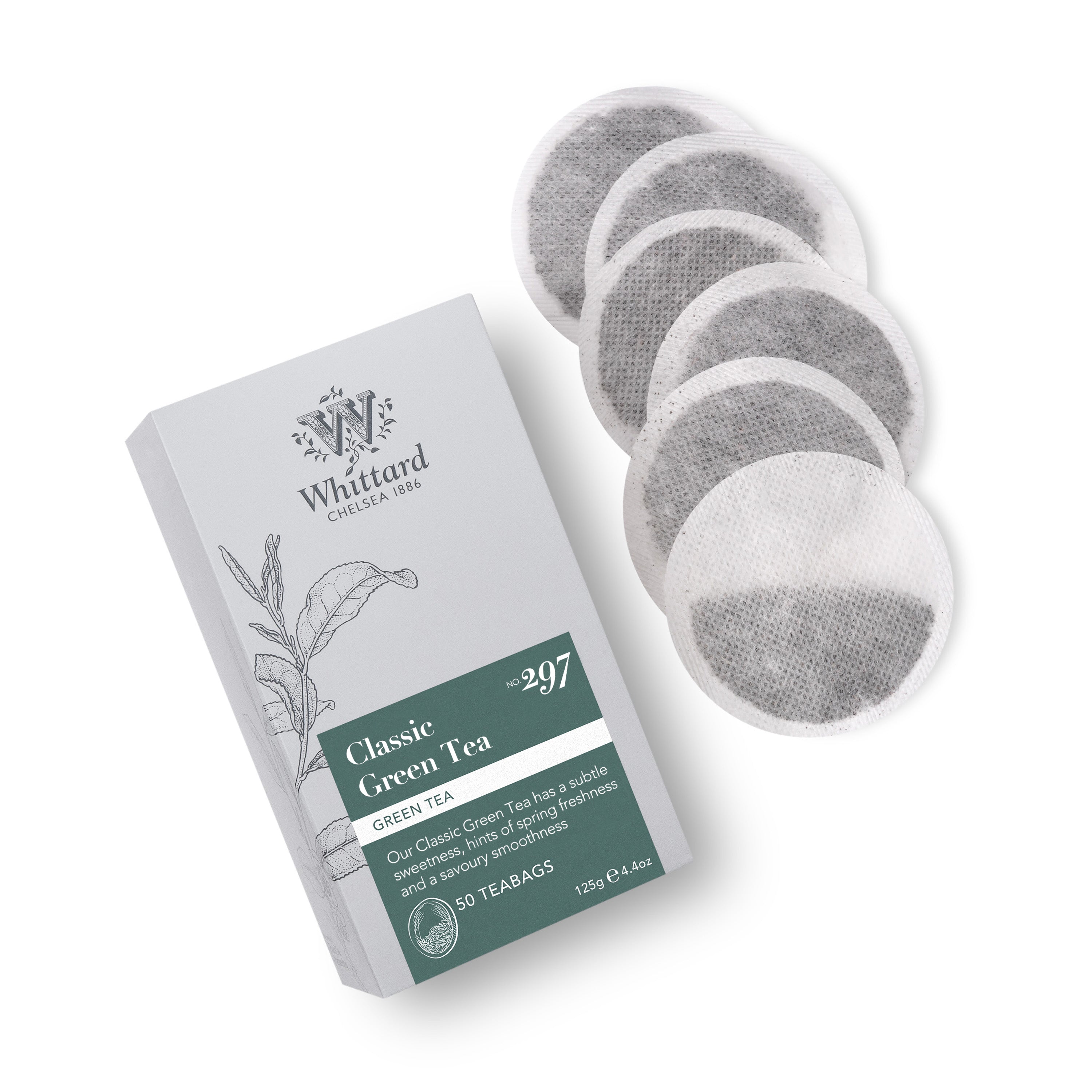Whittard Classic Green Tea 50 traditional teabags, imported from the UK