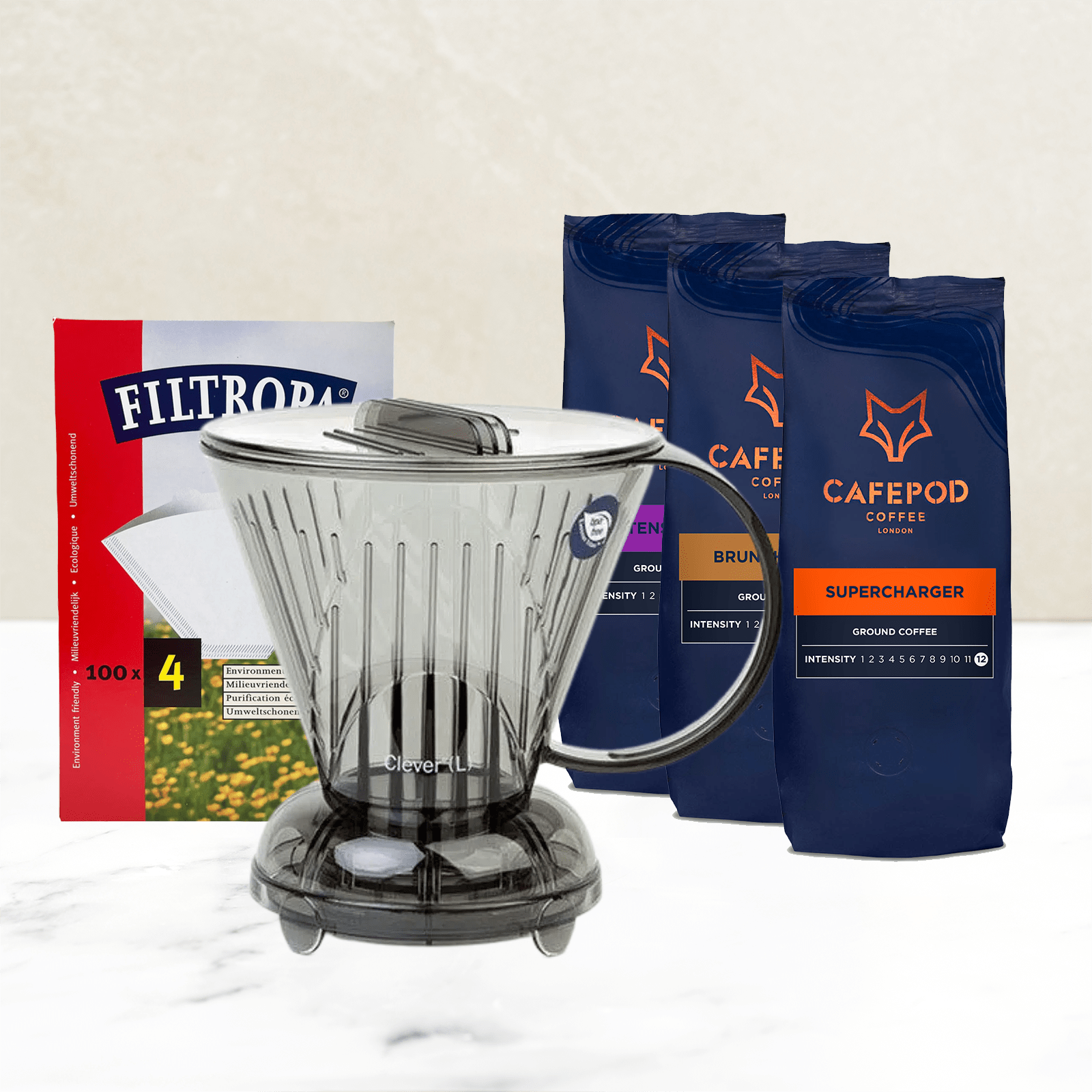 Clever Dripper Starter Pack with Whole Bean Coffee 600g - British product