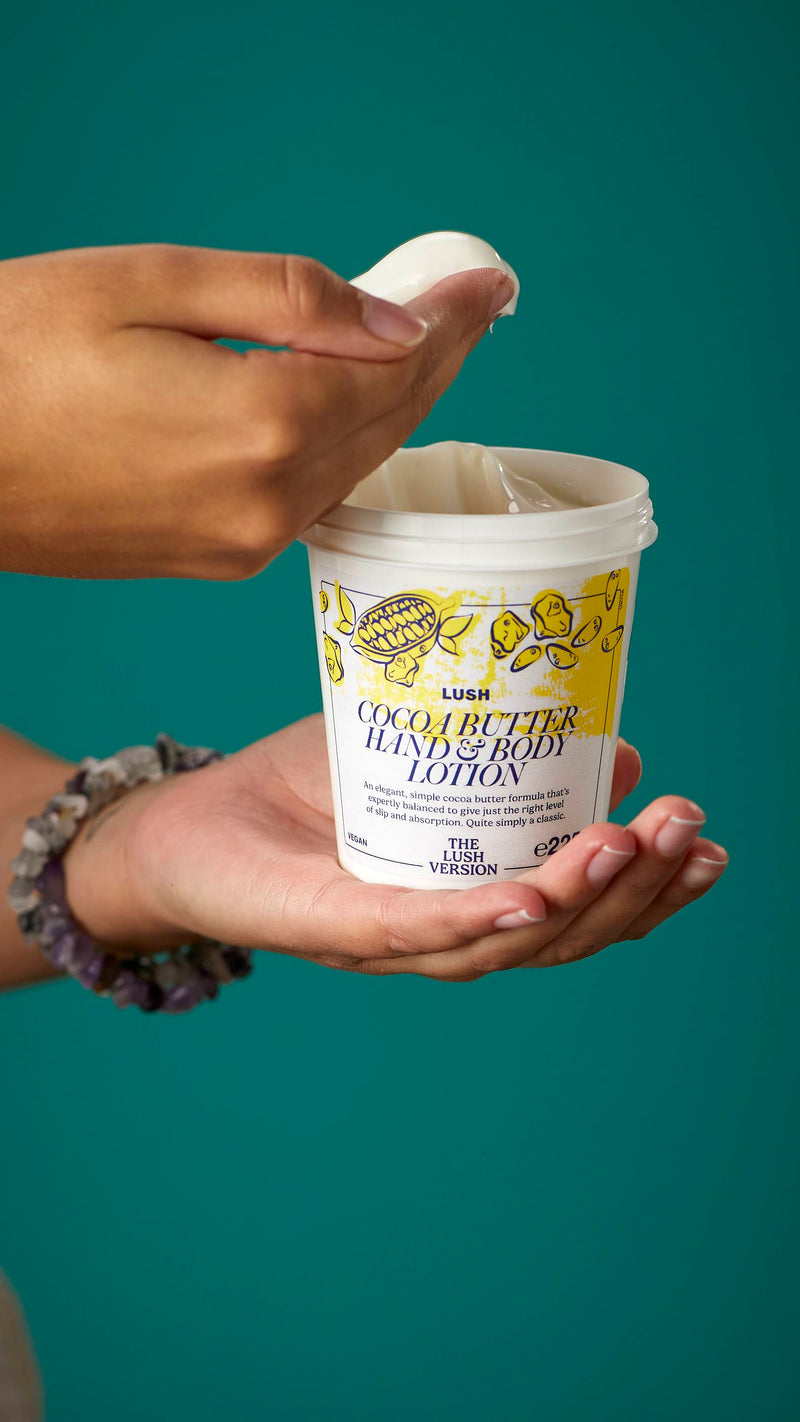 Lush cocoa butter hand and body lotion, imported from the UK