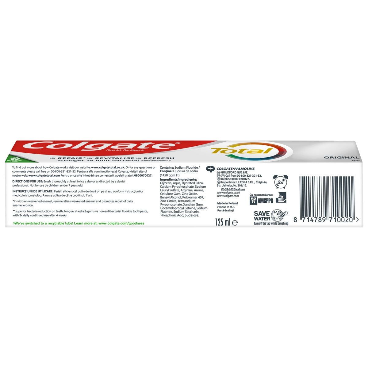 Colgate Toothpaste Total Original Care, 6 x 125ml