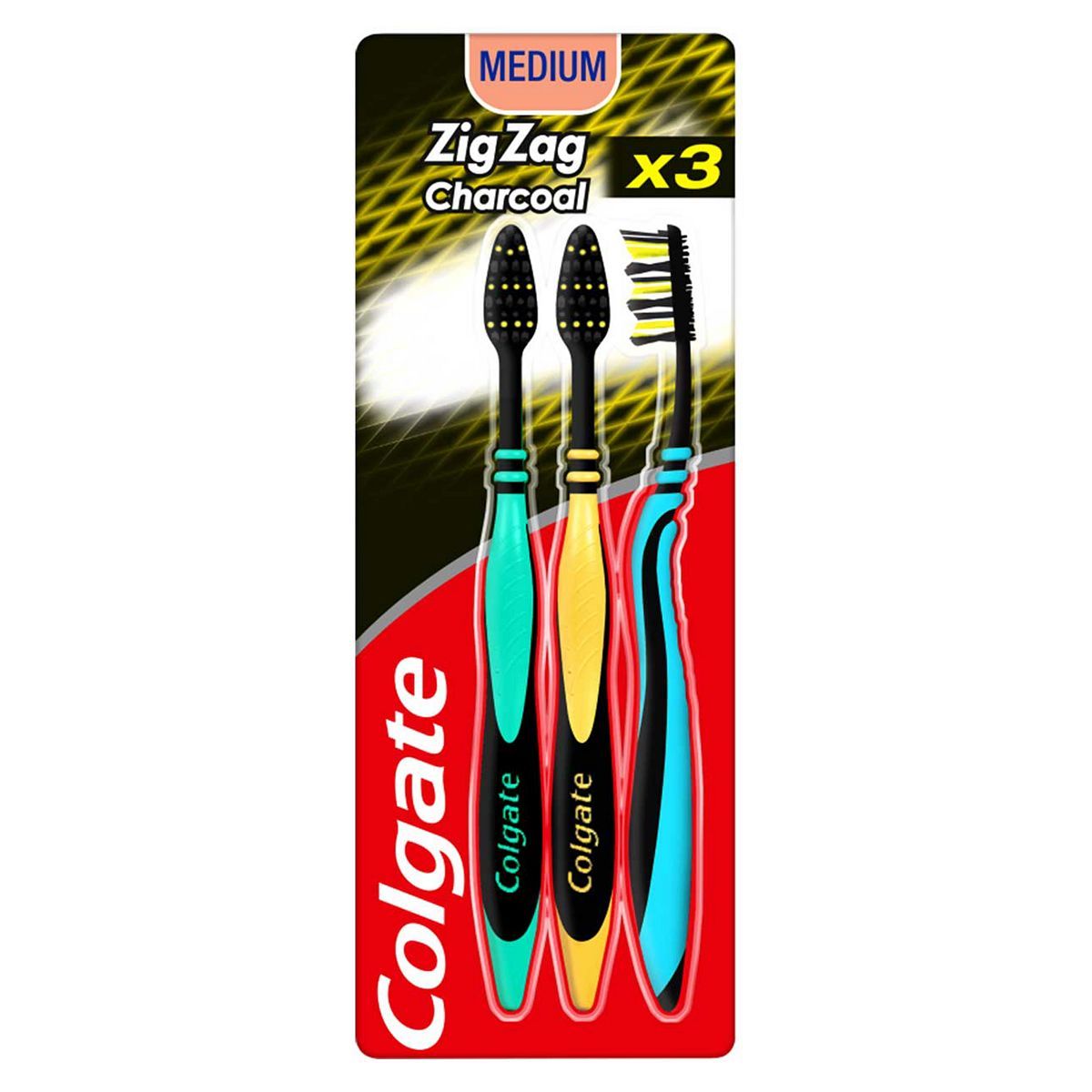 Colgate ZigZag Black Medium Toothbrush x3