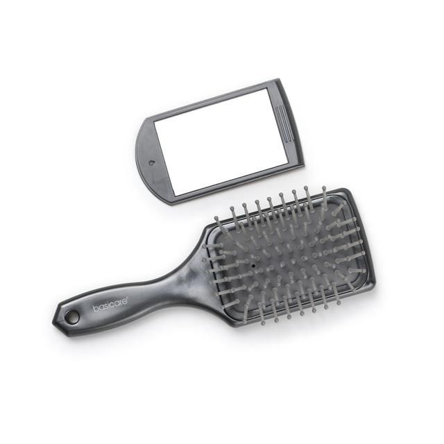 Compact Cushioned Hairbrush With Mirror