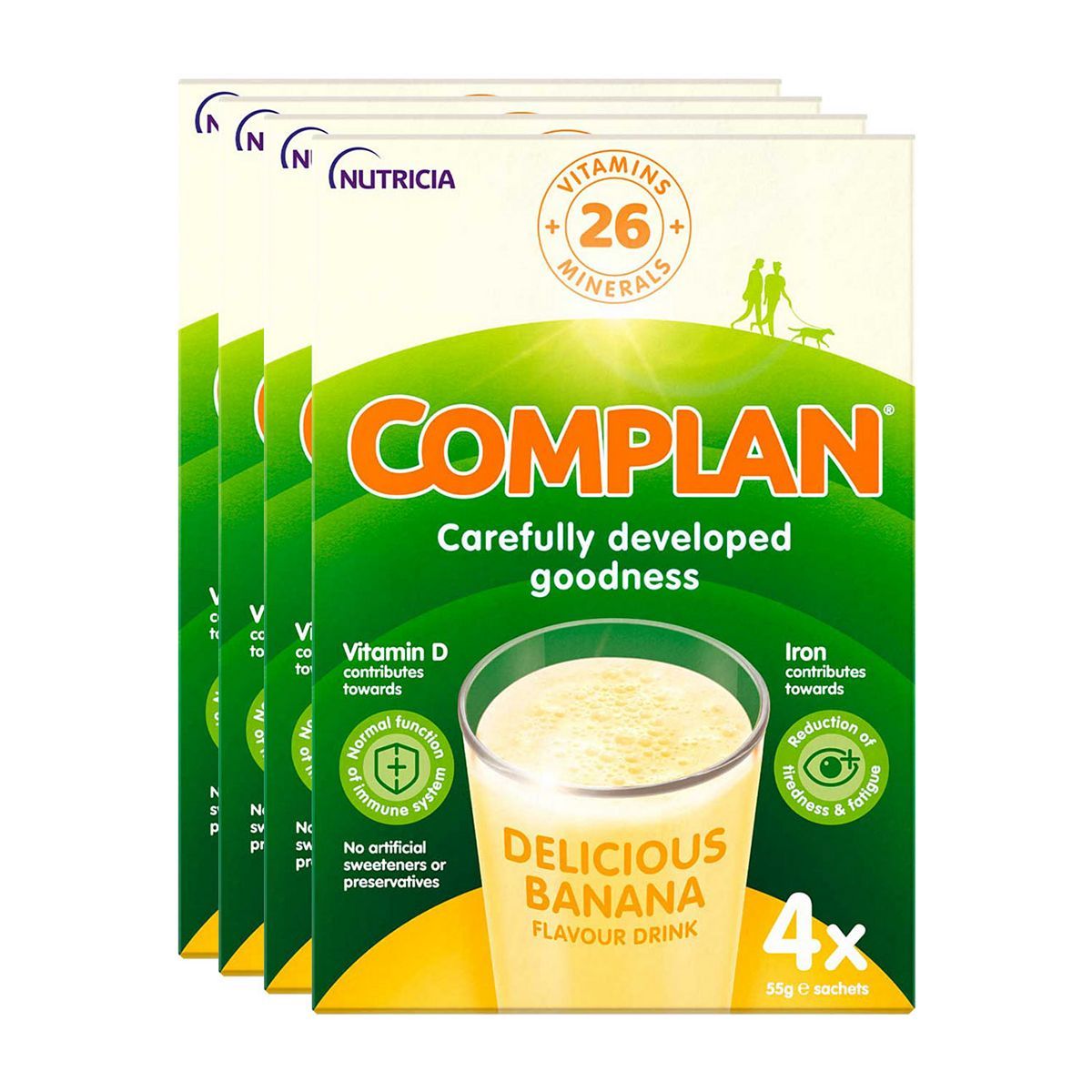 Complan Banana Nutritional Drink Sachet 4 x 55g - 4 Pack Bundle