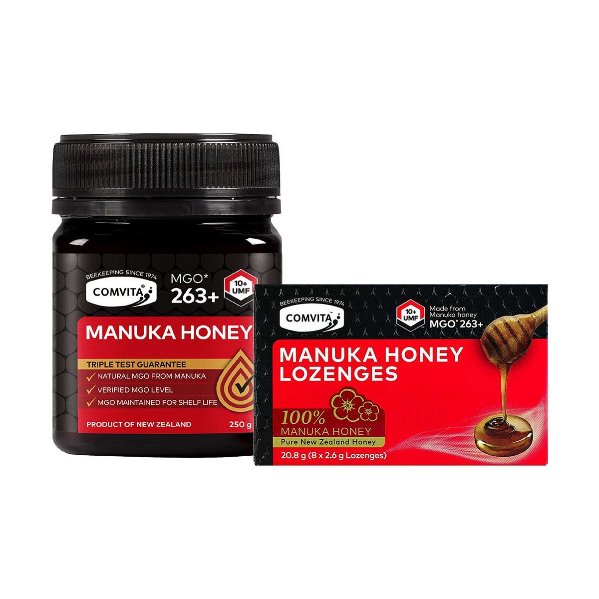 Comvita MGO 263+ (UMF 10+) Manuka Honey 250g &amp;amp; 10+ Lozenges 8s bundle