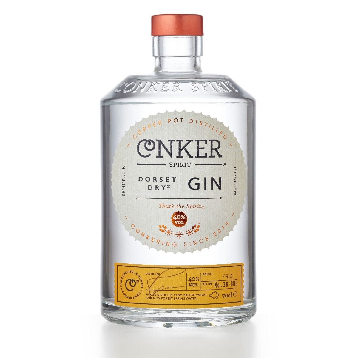 Conker Dorset Dry Gin, classic British spirit, 70cl, UK version