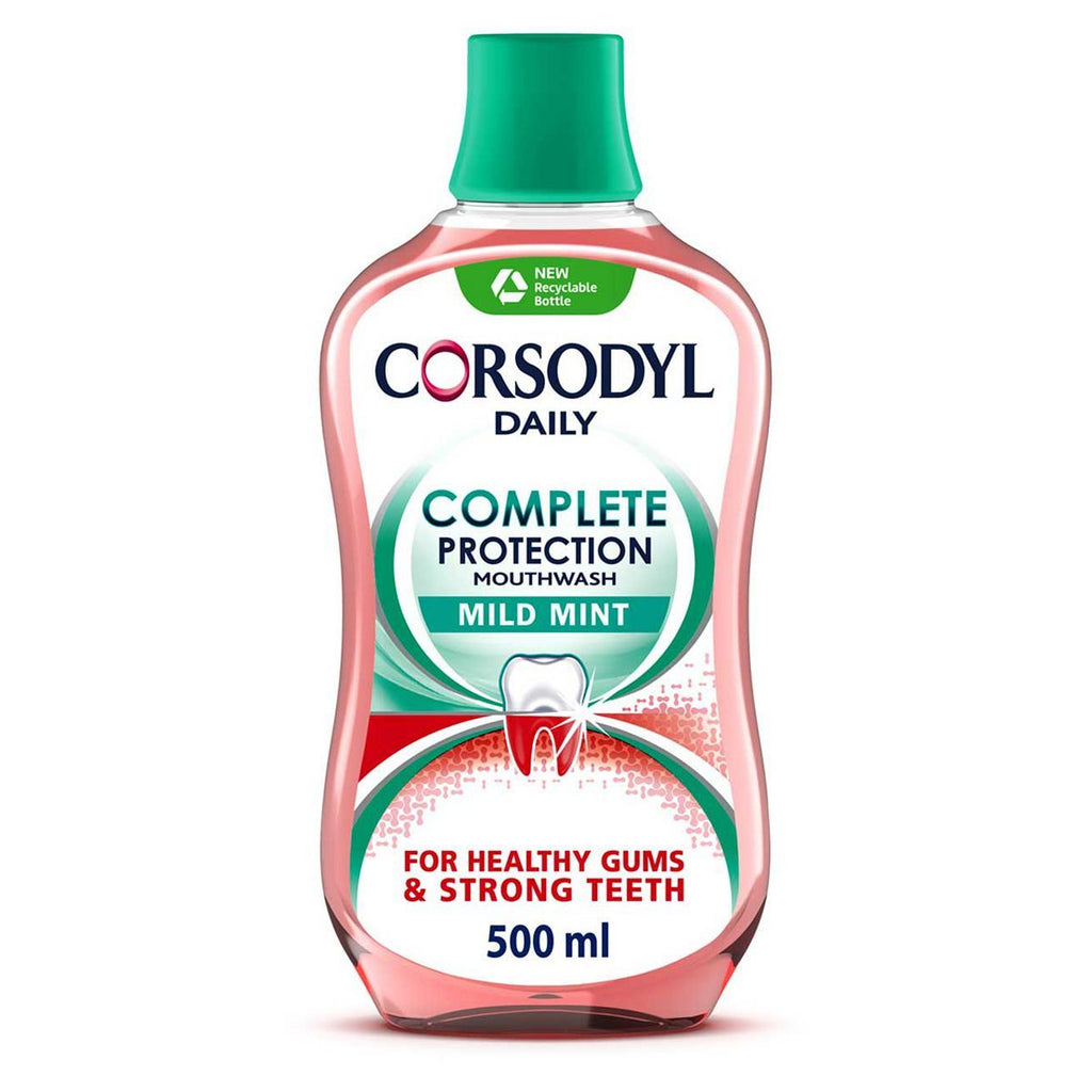 Corsodyl Complete Protection, Daily Gum Mouthwash, Mild Mint 500ml