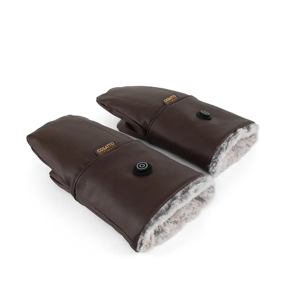 Cosatto heated pram snuggle mitts in brown, UK version