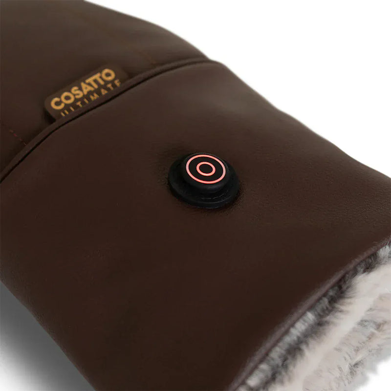 Cosatto heated pram snuggle mitts in brown, UK version