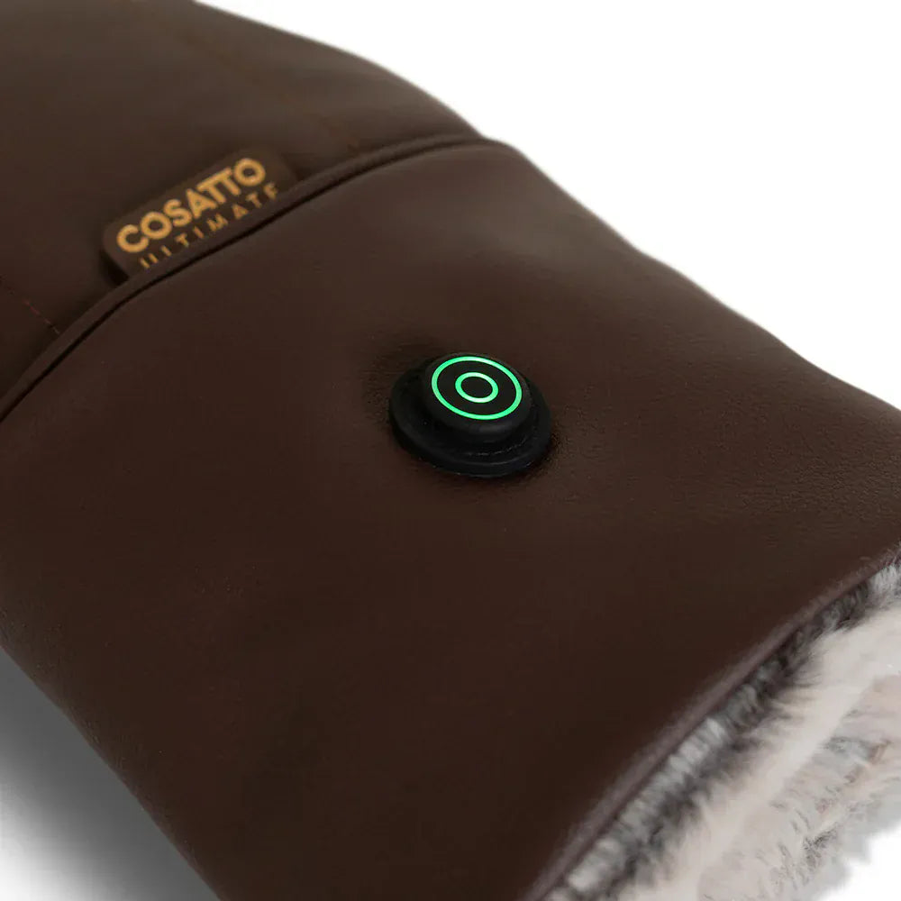 Cosatto heated pram snuggle mitts in brown, UK version