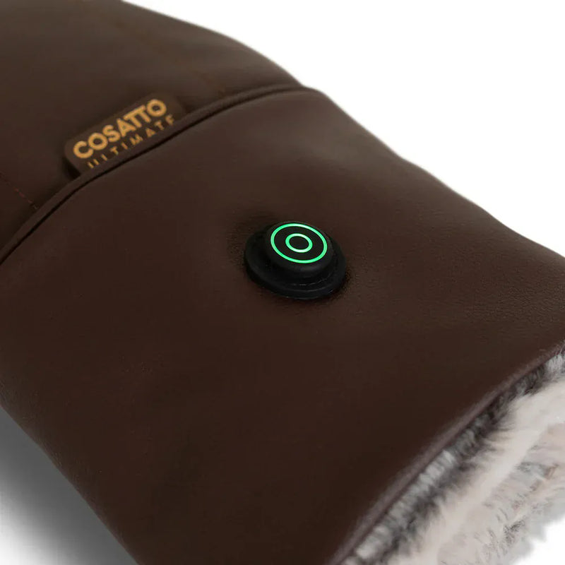 Cosatto heated pram snuggle mitts in brown, UK version