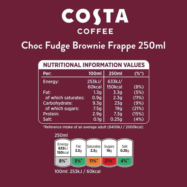 Costa Coffee Frappe Choc Fudge Brownie Iced Coffee   250ml