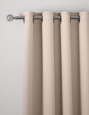 Cotton Rich Eyelet Blackout Curtains - Latte, W135Cm Drop 137Cm