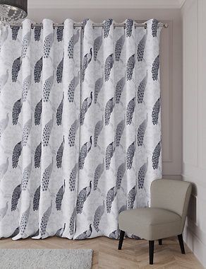 Cotton Rich Peacock Eyelet Blackout Curtains - White, W117Cm Drop 137Cm