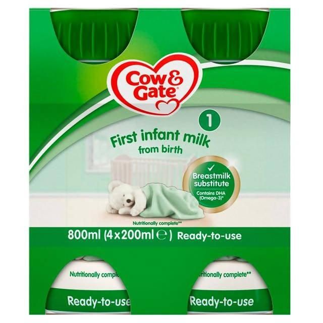 Cow &amp;amp; Gate 1 First Baby Milk Formula Multipack From Birth 4x200ml