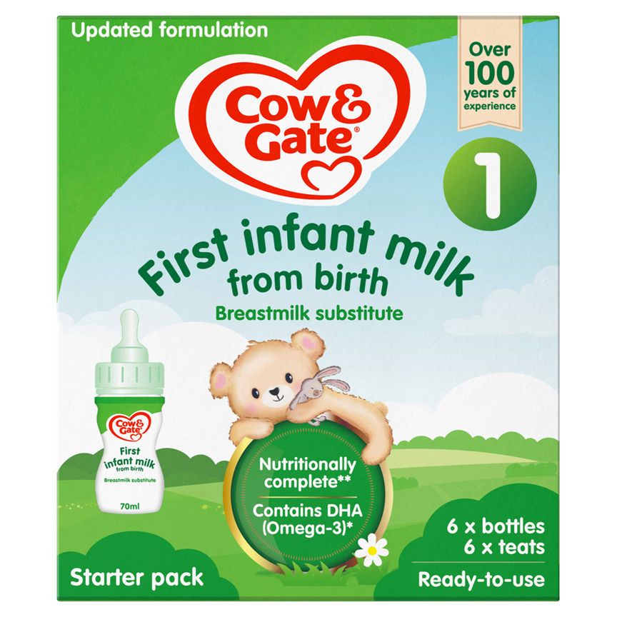 Cow &amp;amp; Gate 1 First Infant Milk Liquid Ready To Feed Starter Pack From Birth