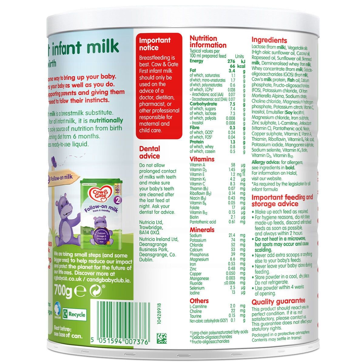 Cow &amp;amp; Gate 1 First Infant Milk Powder, 3 x 700g