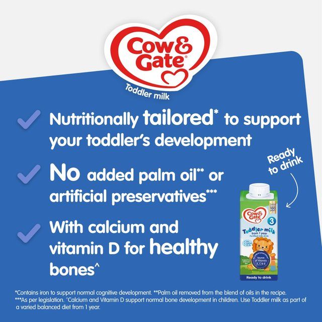 Cow &amp;amp; Gate 3 Toddler Milk Formula Liquid 1-3 Years    1L