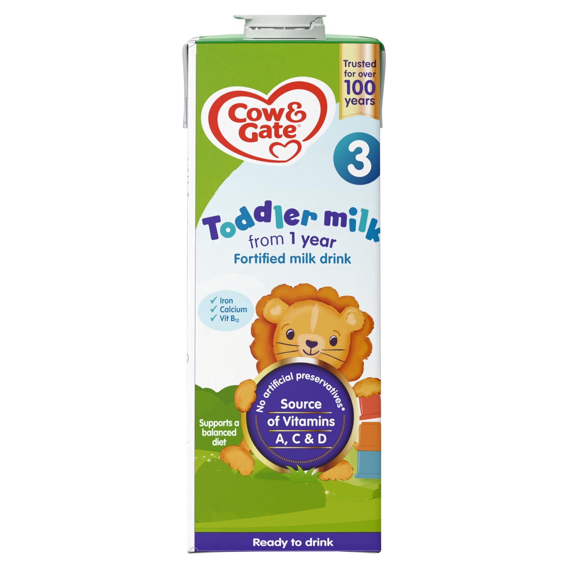 Cow &amp;amp; Gate 3 Toddler Milk Formula Liquid 1+ Years Ready To Feed 1L